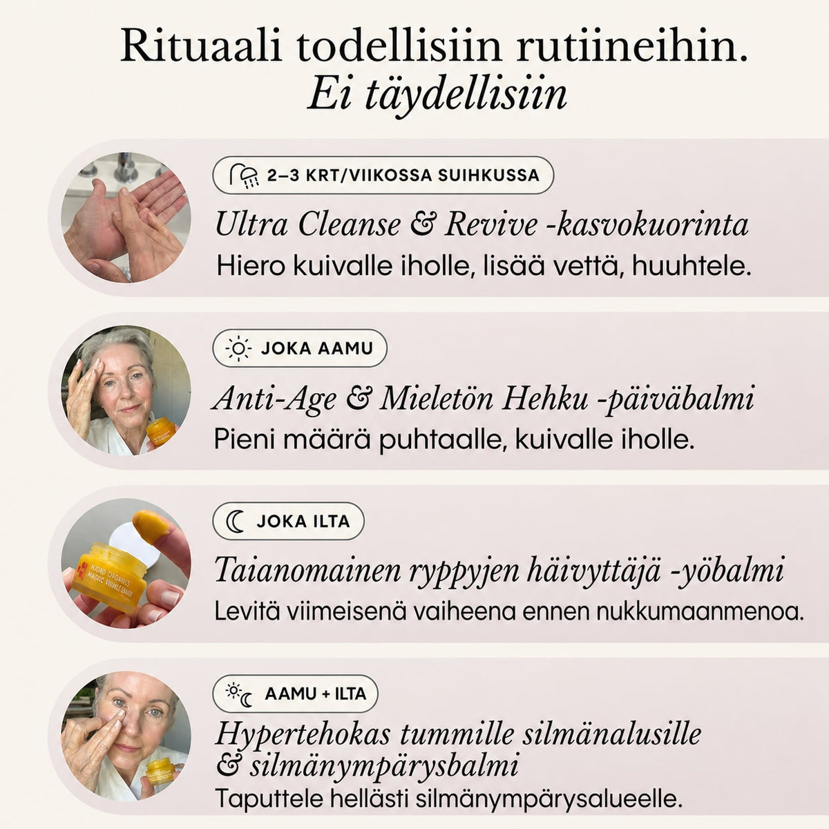 Täydellinen järjestelmä kypsän ihon hoitoon naisille